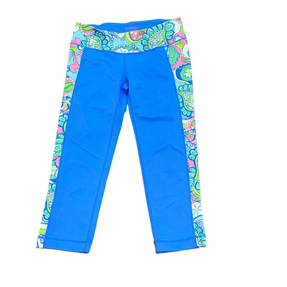 Lilly Pulitzer Luxletic Weekender Crop Leggings Light Blue Medium #98013 Workout - Picture 1 of 7